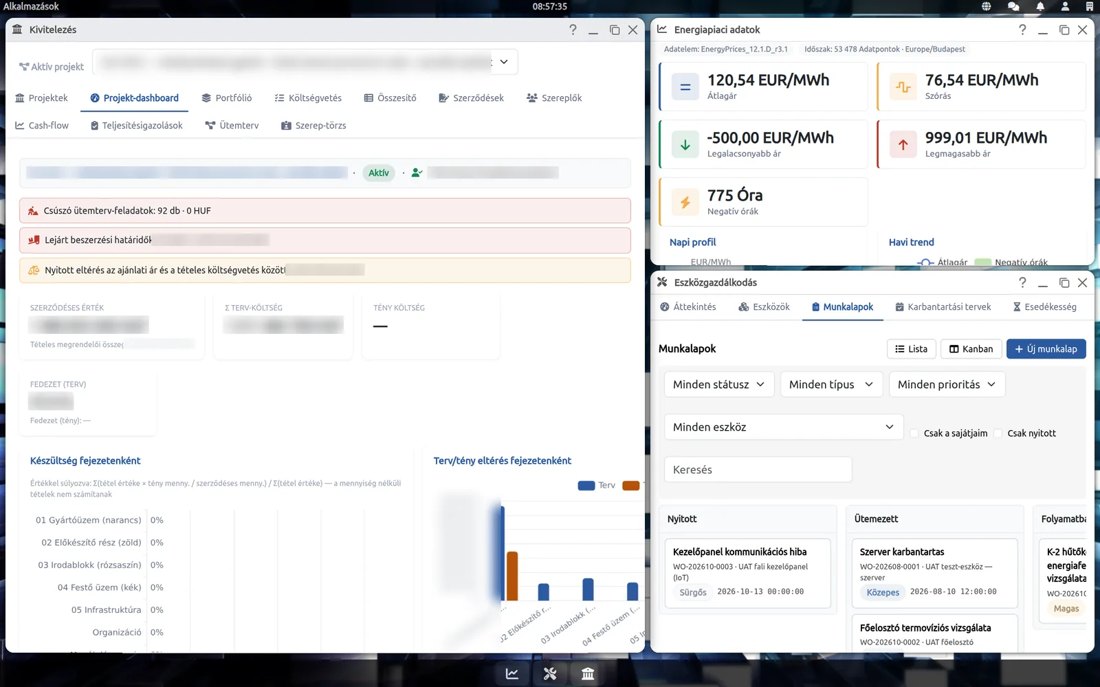 L’area di lavoro di OrigSmart WebOS con tre finestre applicative aperte